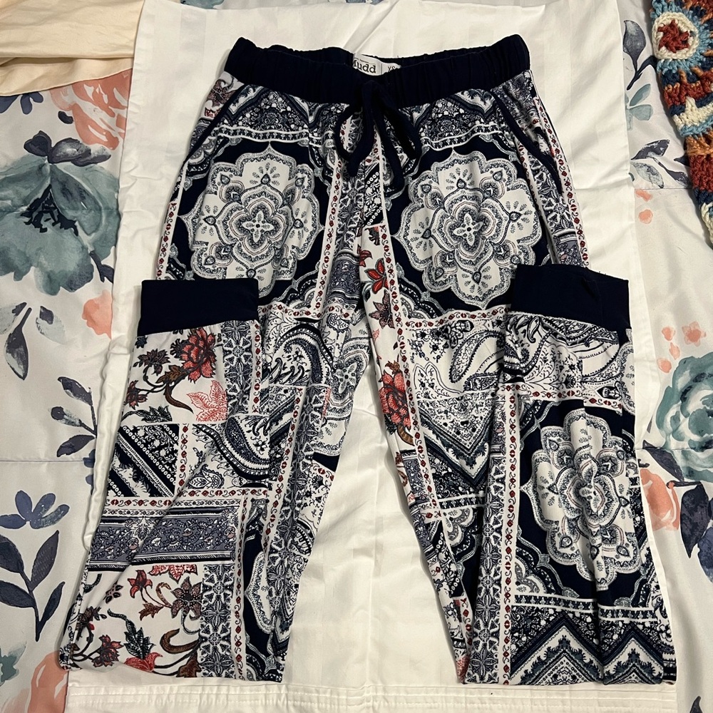 Mudd sweatpants, women’s extra small, navy blue, white, and red